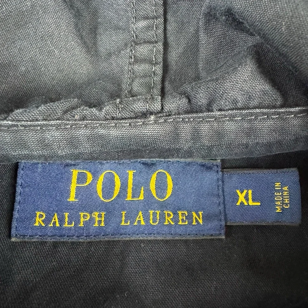 POLO RALPH LAUREN Navy Blue Poplin Full Zip Jacket XL Hooded Cotton Blend Smock